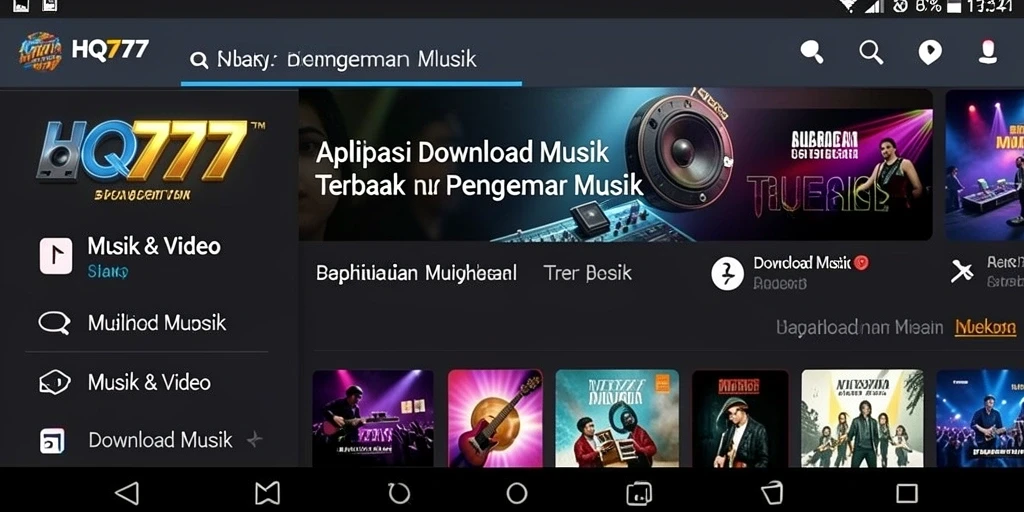 Antarmuka aplikasi HQ777 untuk Download Musik yang intuitif dan menarik.