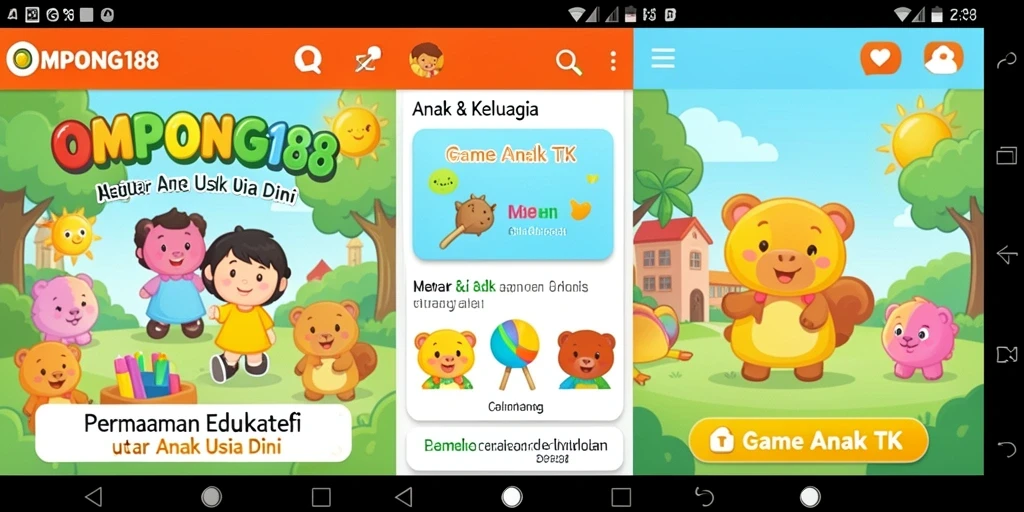 Tampilan antarmuka User-Friendly OMPONG188 untuk anak-anak.