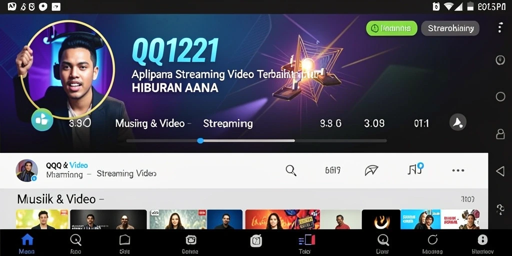 Tampilan antarmuka utama aplikasi QQ1221 untuk Streaming Video.
