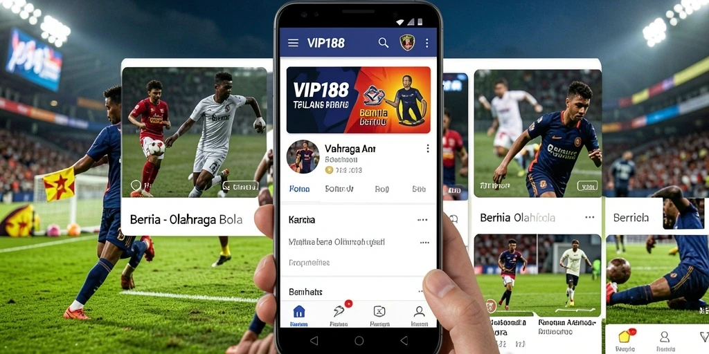 Screenshot VIP188 menampilkan berita dan statistik olahraga bola.
